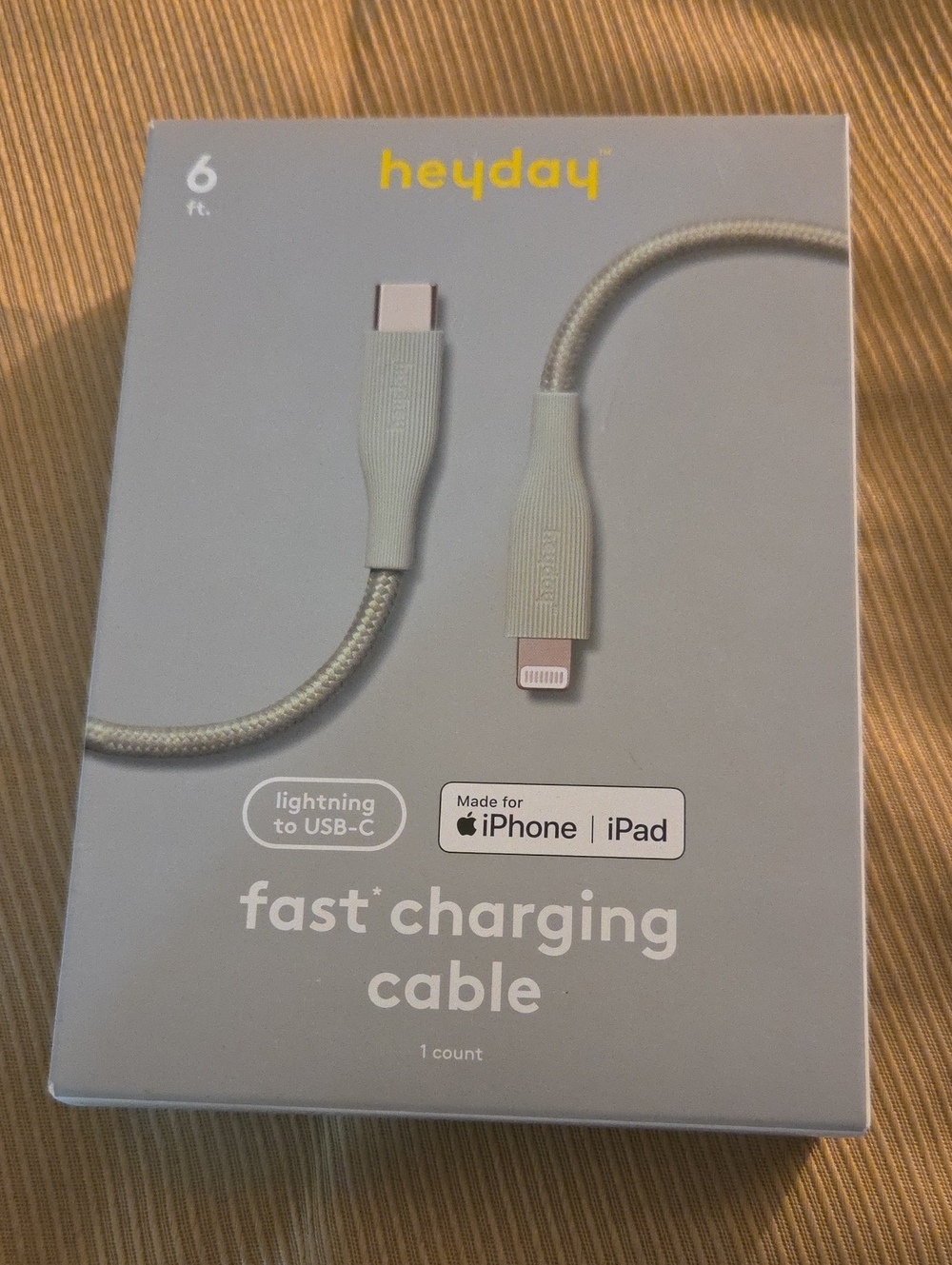 heyday Braided Lightning to USB-C Fast Charging Cable in Sage